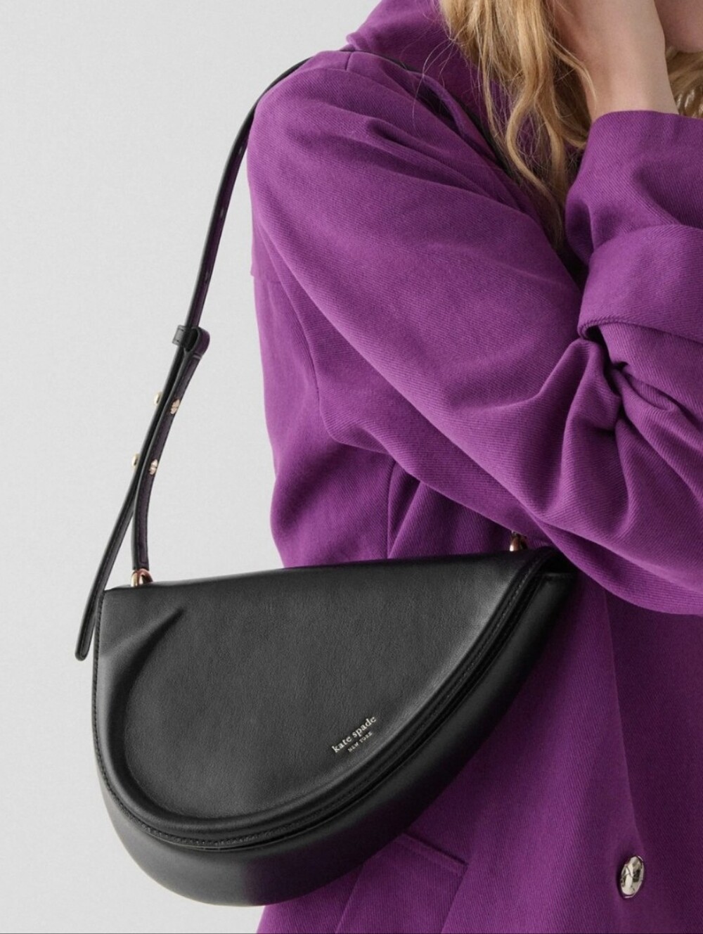 kate spade black half-moon leather shoulder bag